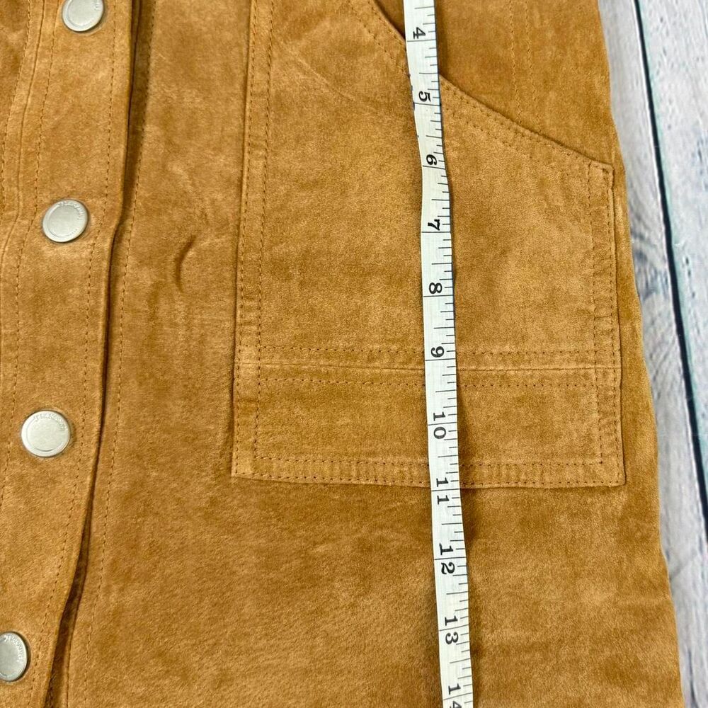 Blank-NYC Genuine Leather Suede Snap front pecan Aline mini skirt bareback sz 28 - Picture 4 of 5